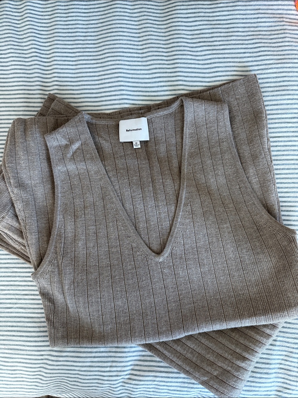 Reformation Novah Taupe Ribbed Wide-Leg Knit Set - Picture 6 of 6